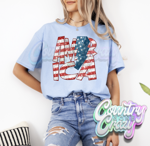 AMERICA FAUX GLITTER T-SHIRT