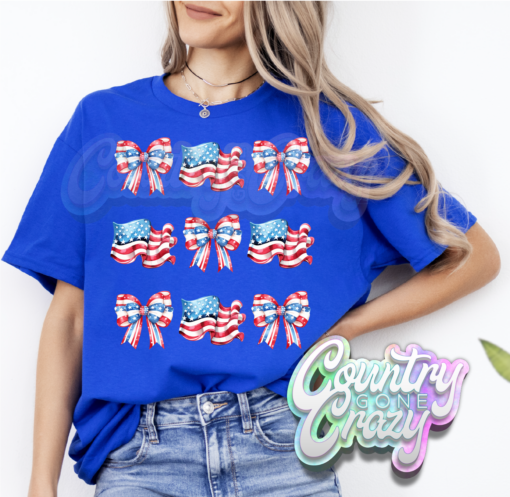 AMERICAN FLAGS AND BOWS T-SHIRT