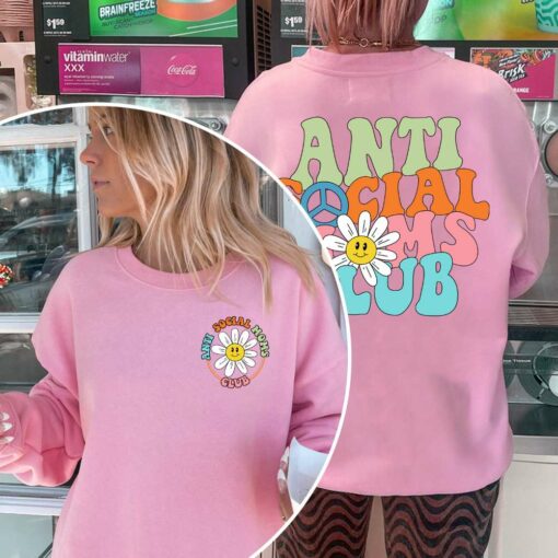 Anti Social Moms Club Daisy Smiley 2 Sided Sweatshirt