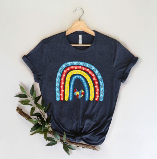 Autism Boho Rainbow Awareness Be Kind Shirt Puzzle Heart Autism Mom