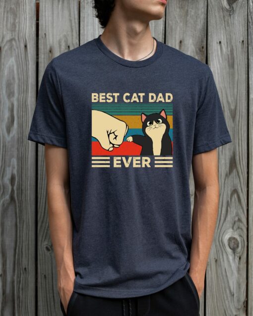 Best Cat Dad Ever Retro Cat Owner Shirt Happy Father’s Day Dada Tee