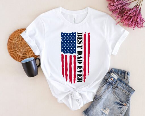 Best Dad Ever American Flag Father’s Day Gift Military Daddy Tee