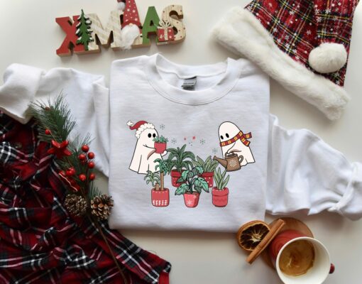 Christmas Plant Lady Ghost Sweatshirt Unique Cute Mom Gift