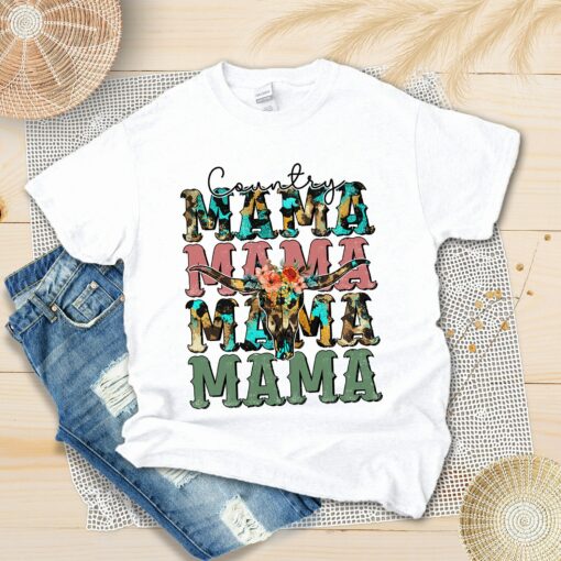 Country Western Mama Howdy Cowgirl Shirt Mother’s Day Gift Cow Skull Tee