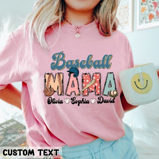 Custom Baseball Mama Shirt with Kids Names Mother’s Day Gift for Sports Mom Tee