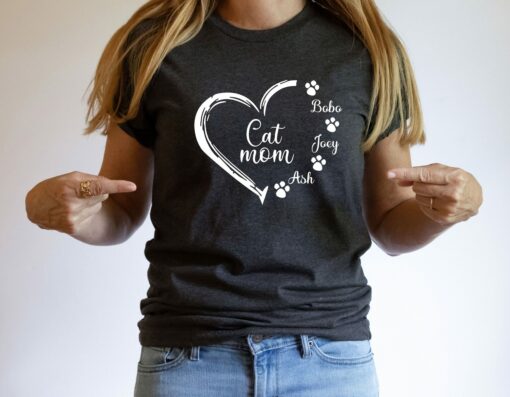 Custom Cat Names Personalize Cat Mom Heart Gift for Mom Mother’s Day Shirt