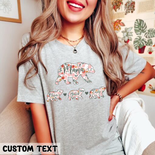 Custom Mama Bear with Childs Name Shirt Mother’s Day Gift for Mom from Kids Personalized Family Bear Tee