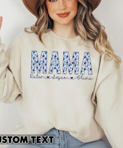 Custom Mama with Kids Names Blue Floral Print Gift for Mom Mothers Day Shirt Custom Mama with Kids Names Blue Floral Print Gift for Mom Mothers Day Shirt