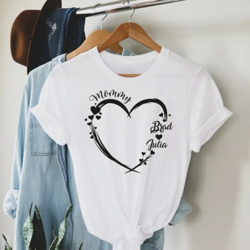 Custom Mom Heart Shirt Personalized Mommy Shirt With Kids Names Happy Mother’s Day Tee