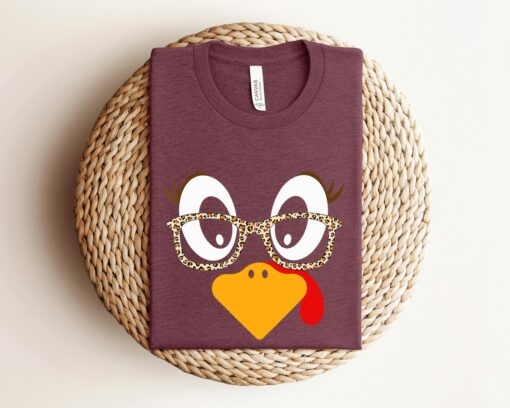 Cute Turkey Fall Thanksgiving Shirt Family Matching Face Tee