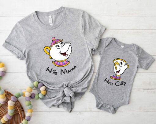 Disney Mrs Potts and Chip His mama He Chip Mother and Kids Shirt Beauty and the Beast