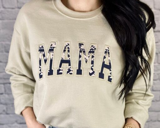 Embroidered Mama Shirt Blue Aztec Mama Southwestern Tee Mother’s Day Gift