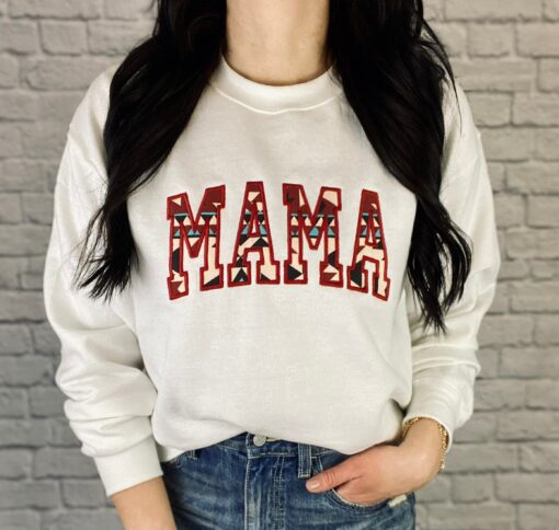 Embroidered Mama Shirt Red Aztec Mama Southwestern Tee Mother’s Day Gift