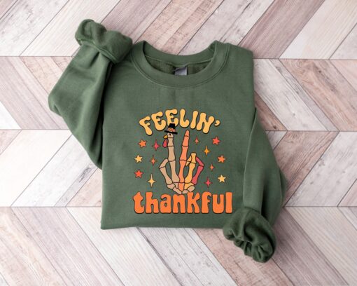 Feelin’s Thankful Skull Hand Turkey Sweatshirt Unique Thanksgiving Gift