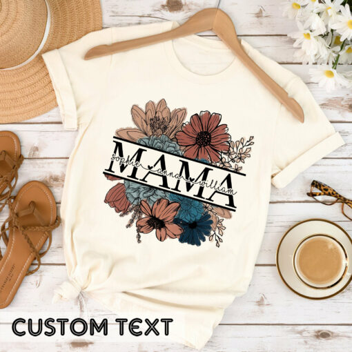 Floral Mama Custom Shirt With Kids Names Gift For Mom Mother’s Day Tee