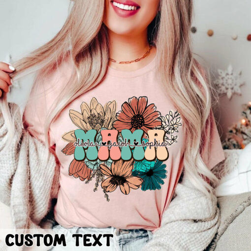 Floral Mama Custom With Kids Names Shirt for Mother’s Day Cute Gift For Mom