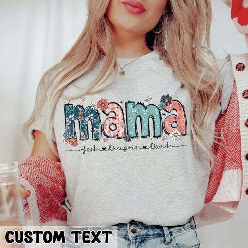 Floral Mama Personalized Mom Shirt With Kids Names Gift For Mother’s Day Tee