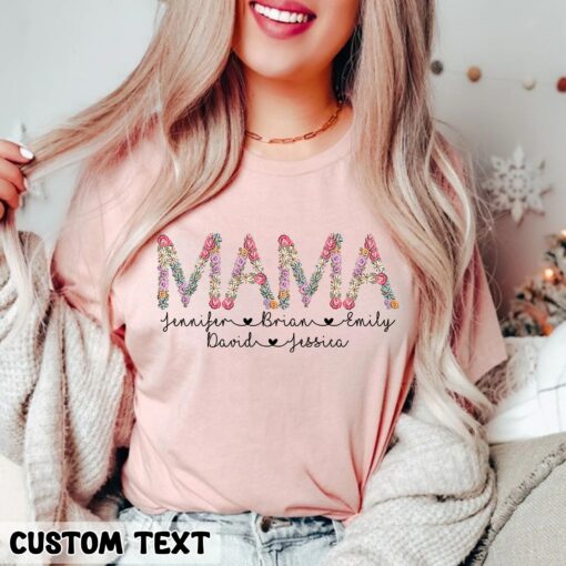 Floral Mama Personalized With Kids Names Shirt for Mother’s Day Gift For Mom