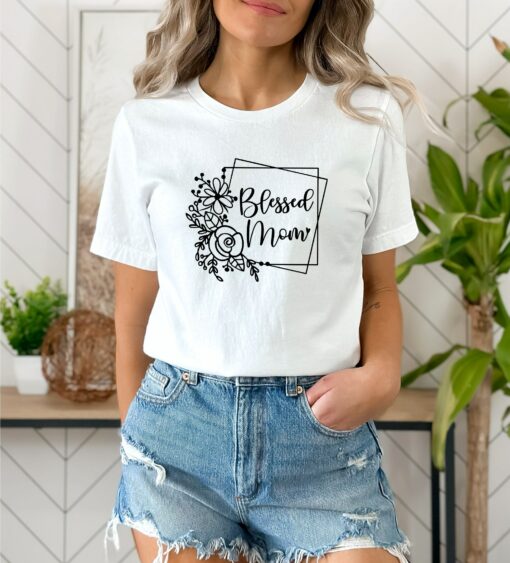 Flower Blessed Mom Shirt for Mommy Mother’s Day Tee