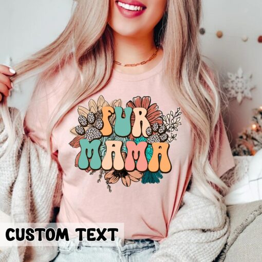 Fur Mama Shirt Dog Lovers Gift Retro Floral Leopard Dog Paw Mother’s Day Tee