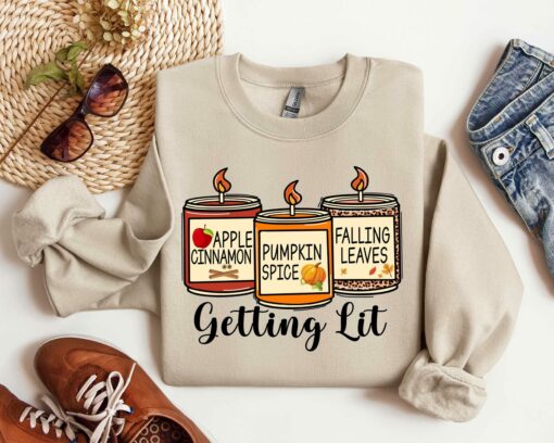 Getting Lit Pumpkin Candles Shirt Funny Thanksgiving Sweatshirt Gift