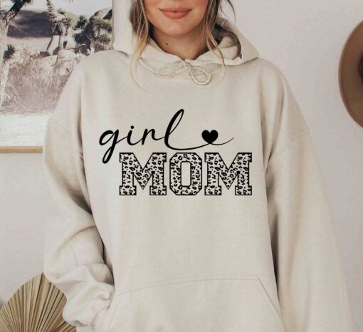 Girl Mom Leopard Hoodie Mom of Girls Sweatshirt Mothers Day