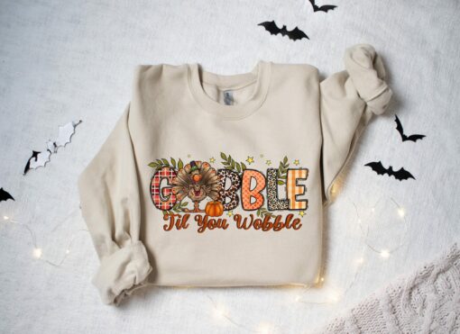 Gobble Til You Wobble Turkey Leopard Retro Sweatshirt Unique Thanksgiving Gift