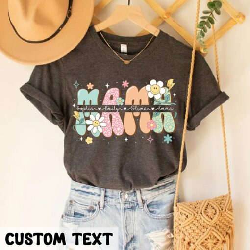 Groovy Floral Mama Custom With Kids Names Shirt for Mother’s Day Cute Gift For Mom