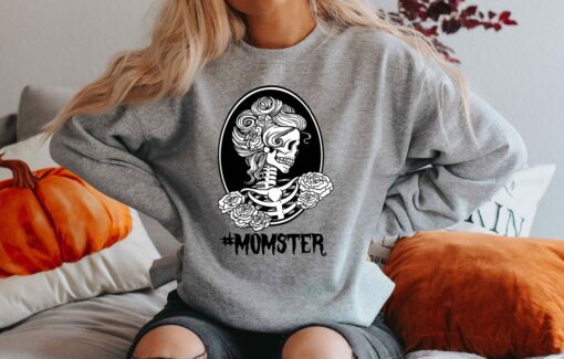 Halloween Momster Skull Shirt Hocus Pocus Funny Tee Mom Skeleton Tee