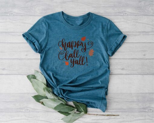 Happy Yall Fall Shirt Graphic Tees Thanksgiving Autumn Season Tee