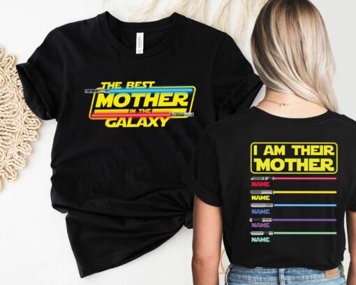 I Am Their Mother Personalized 2 Side Shirt Mother’s Day Star Wars Custom Kids Name Tee With Lightsabers Mommy Life Gift