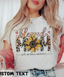 Leopard Print Personalized Mom Shirt Mother’s Day Gift Custom Blessed Mom Sunflower With Kids Names Leopard Print Personalized Mom Shirt Mother’s Day Gift Custom Blessed Mom Sunflower With Kids Names