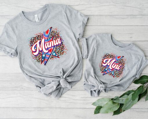 Mama And Mini American Flag Leopard Print Shirt 4th of July Patriotic Couple Tee Independence Day Gift