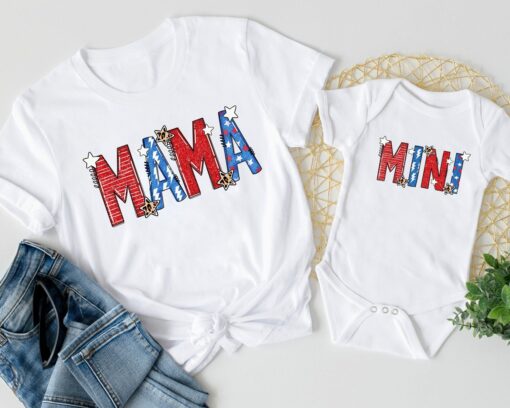 Mama And Mini American Flag Shirt 4th of July Patriotic Couple Tee Independence Day Gift