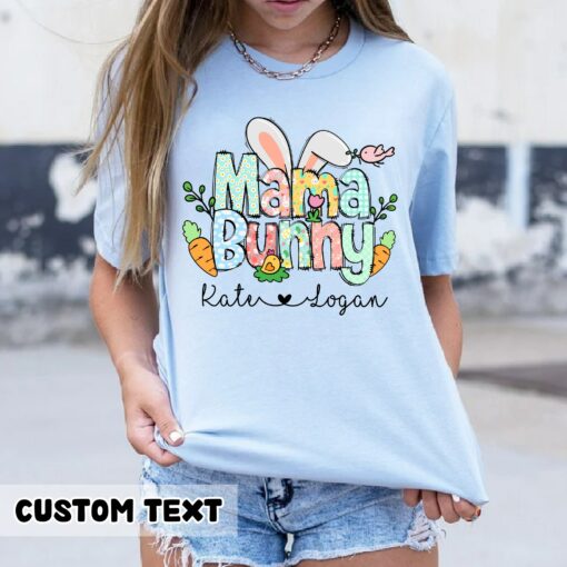 Mama Bunny Personalized Mom Kids Names Shirt Easter Mom Gift for Mother’s Day