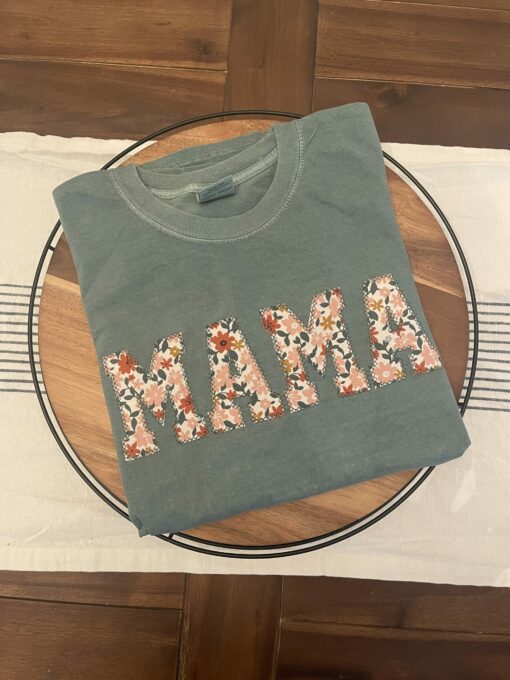 Mama Embroidered Fall Floral Applique Shirt Gift for Mom Mother’s Day Tee