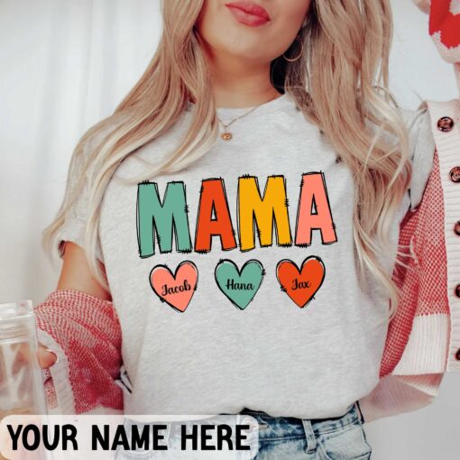 Mama Heart Personalized With Kids Names Gift For Mom Mother’s Day Custom Kid’s Names Shirt