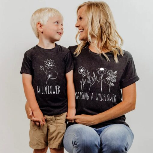 Mama and Me Outfits Matching Mother’s Day Shirt Raising A Wildflower Mom and Baby Gift