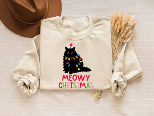 Meowy Christmas Sweatshirt Unique Cute Mom Gift