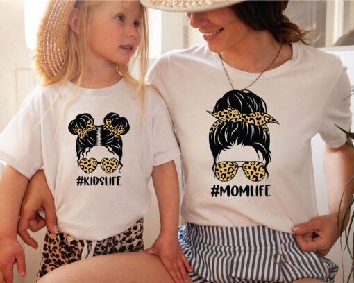 Mom Kid Life Shirt Matching Mommy Daughter Cheetah Print Tee Mother’s Day Gift