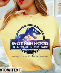 Motherhood Is A Walk In The Park Shirt With Custom Name’s Kid Funny Dinosaur Mother’s Day Gift For Mom Life Motherhood Is A Walk In The Park Shirt With Custom Name’s Kid Funny Dinosaur Mother’s Day Gift For Mom Life