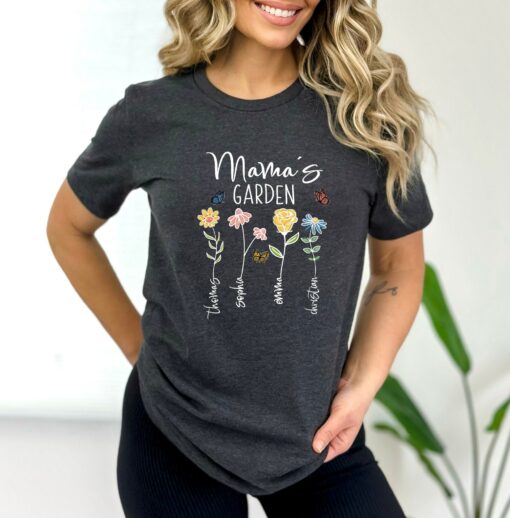 Mother’s Day Shirt Personalized Mama’s Garden Customized Kids Name Flowers Tee