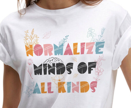 Normalize Mind Of All Kinds Boho Style Unisex Retro Autism Awareness Tee Vintage Mental Health Apparel