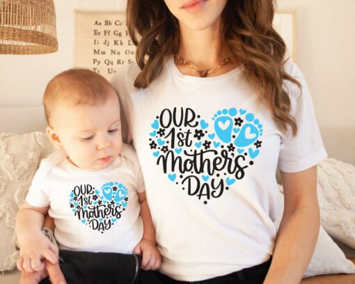 Our 1st Mother’s Day Shirt Personalize Mommy And Baby Outfit Gift for New Mom Tee