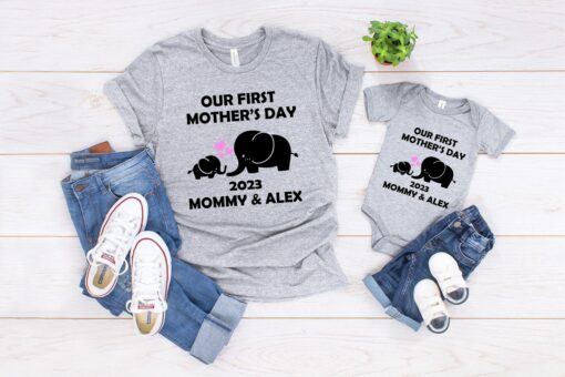 Our First Mother’s Day Shirt Custom Matching Mommy And Me Tee Elephant Mommy And Baby 1st Mother’s Day Gift