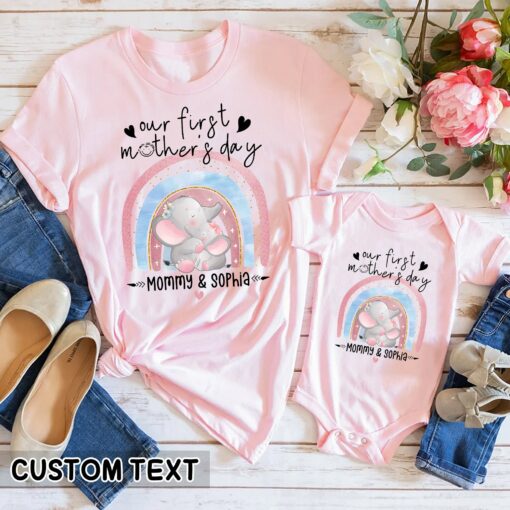 Our First Mother’s Day Shirts Custom Matching Elephant Mommy And Me Gift