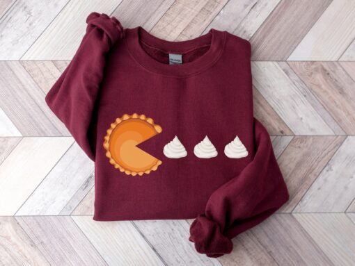 Pac-Man Pumpkin Pie Fall Shirt Funny Trendy Unique Sweatshirt Thanksgiving Gift For Women