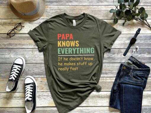 Papa Knows Everything Shirt New Dad Father’s Day Gift for Grandpa Tee