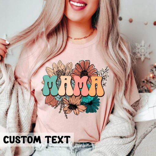 Personalize Custom Boho Floral Mama Shirt for Mother’s Day Gift for Cute Mom