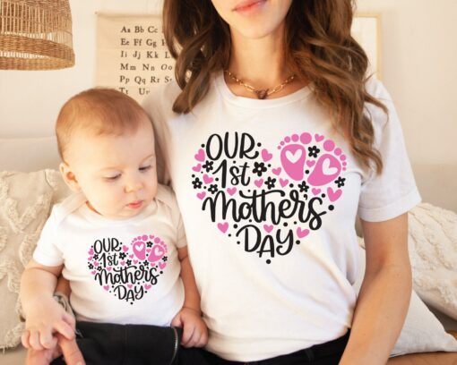 Personalize Our 1st Mother’s Day Shirt Mommy And Baby Outfit Gift for New Mom Tee